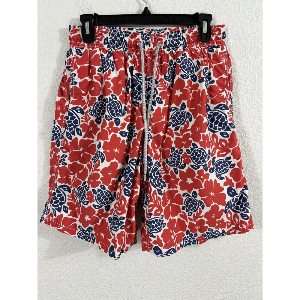 Vilebrequin Swim Trunks Mens Large Red Blue Floral Ronde Des Tortues
